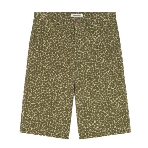 Maison Kitsuné Abstract Daisy Print Denim Bermuda Shorts Green, Herr