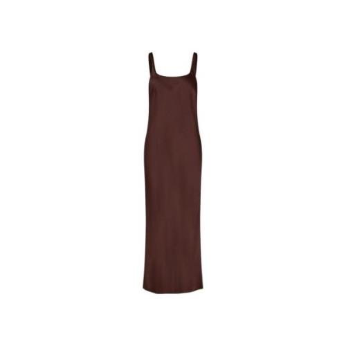 Samsøe Samsøe Satin Maxi Klänning med Sidoslits Brown, Dam