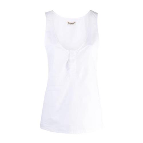 Saint Laurent Vit Bomull Poplin U-Hals Topp White, Dam