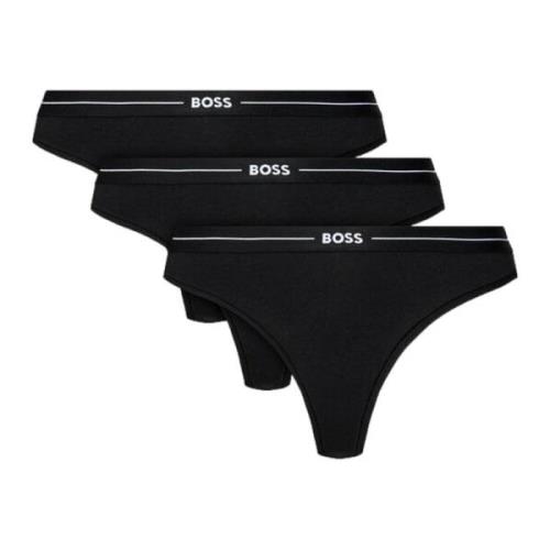 Hugo Boss 3P Thong Set Svart Bomull Elastiskt Logomärke Midjeband Blac...