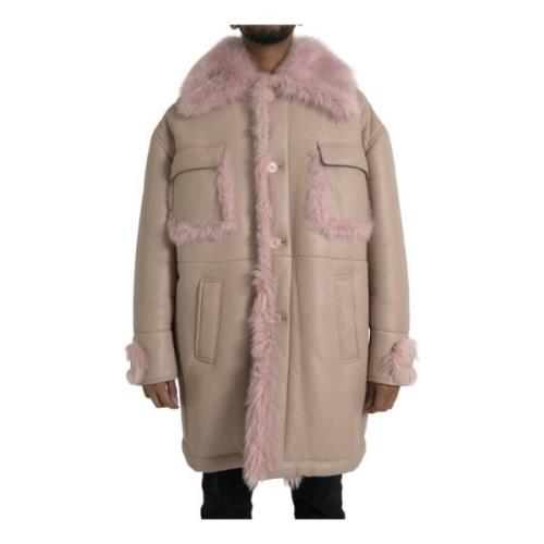 Dolce & Gabbana Rosa Shearling Lång Kappa Jacka Beige, Herr