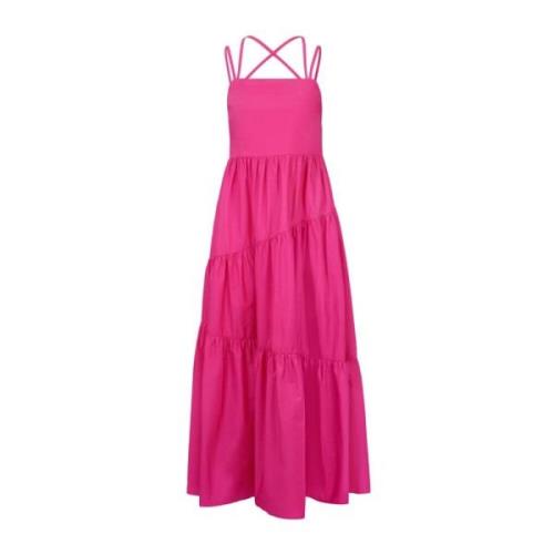 Hugo Boss Korsrem Bomull Maxi Klänning i Fuchsia Pink, Dam