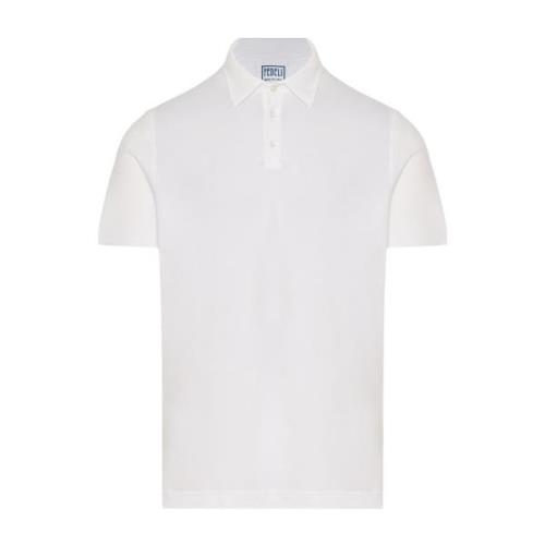 Fedeli Slim Fit Bomull Polo Skjorta White, Herr