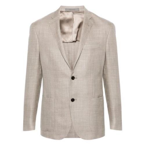 Corneliani Lyxig Ull Siden Linne Jacka Beige, Herr