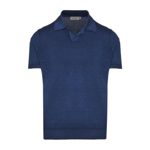 Canali Lyxig Ull Silk Polo Skjorta Blue, Herr