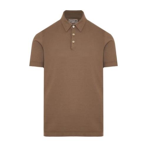 Fedeli Slim Fit Bomull Polo Skjorta Brown, Herr