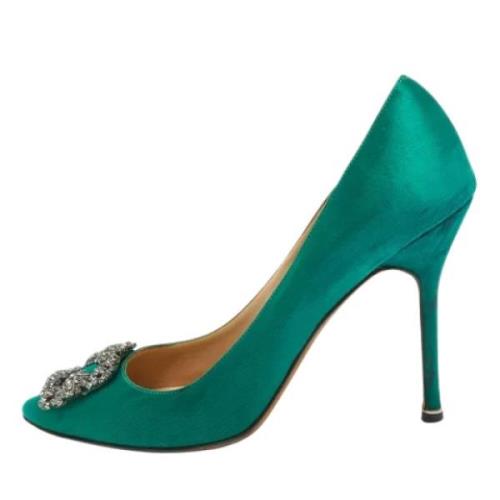 Manolo Blahnik Pre-owned Pre-owned Satin klackskor Green, Dam