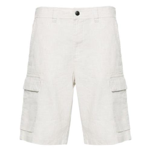 Hugo Boss Cargoshorts i blandad linneväv Beige, Herr