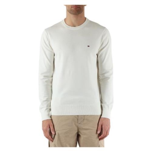 Tommy Hilfiger Bomull Crewneck Tröja med Logo Broderi Beige, Herr