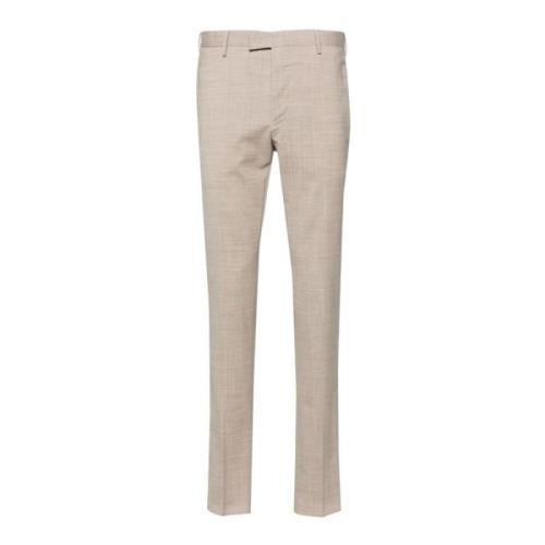 PT Torino Beige Ull Skräddarsydda Byxor Slim Fit Beige, Herr