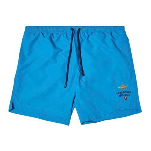 Aeronautica Militare Broderad Logga Badshorts Blå Blue, Herr