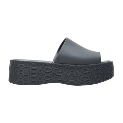 Melissa Präglad PVC Platform Slides Black, Dam