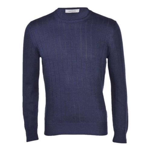 Gran Sasso Blå Linne Bomull Crew-Neck Sweater Blue, Herr