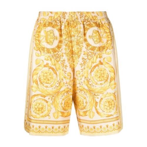 Versace Gyllene Barocco Print Silke Shorts Yellow, Herr