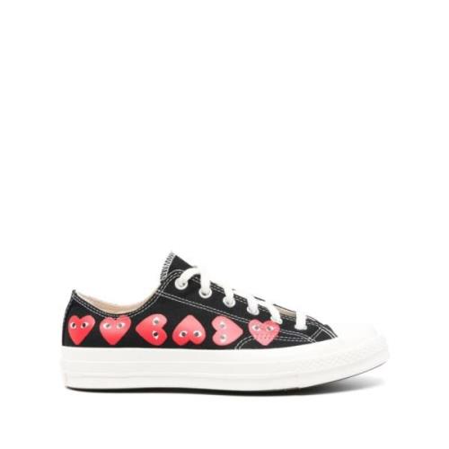 Comme des Garçons Hjärtmönster Canvas Sneakers Svart Multicolor, Dam