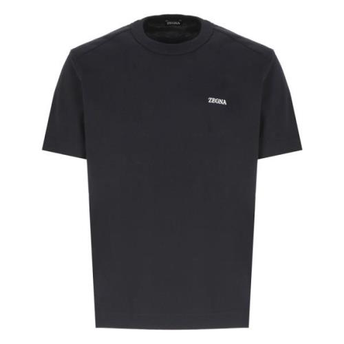 Ermenegildo Zegna Mörkblå Bomullst-shirt med Logo Blue, Herr