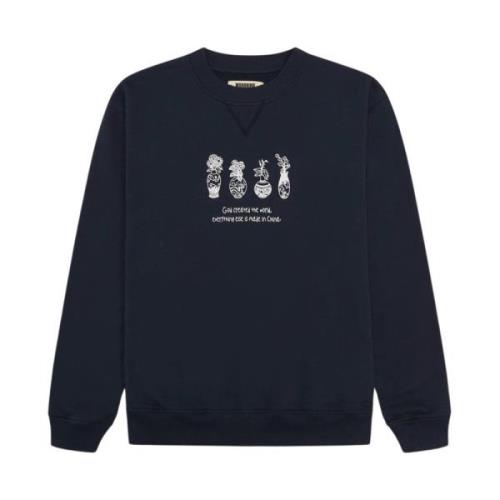 Woodbird Cane Vase Crewneck Sweatshirt med Print Blue, Herr