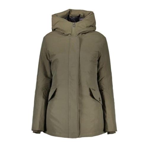 Woolrich Grön Huva Jacka med Logotyp Green, Dam