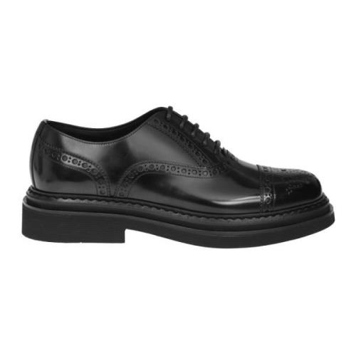 Dolce & Gabbana Premium Svarta Läderskor med Snörning Black, Herr