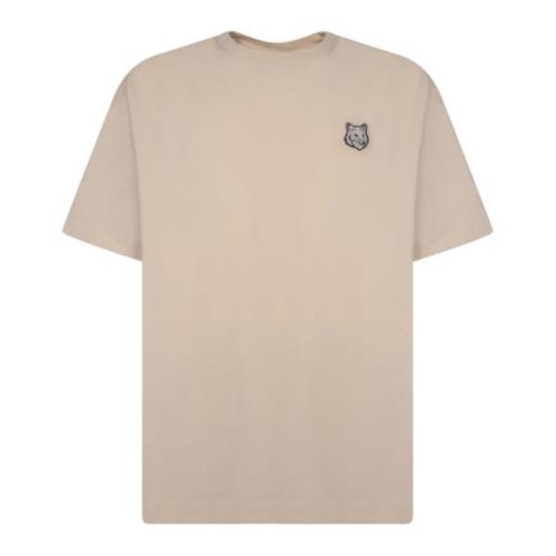 Maison Kitsuné Vit Bomull T-shirt med Broderad Patch Beige, Herr