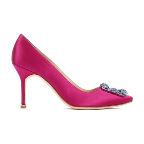 Manolo Blahnik Rosa Satin Kristallspänne Pumps Pink, Dam