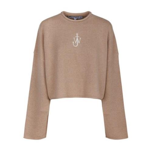 JW Anderson Beige Cropped Jumper med Anchor Logo Beige, Dam