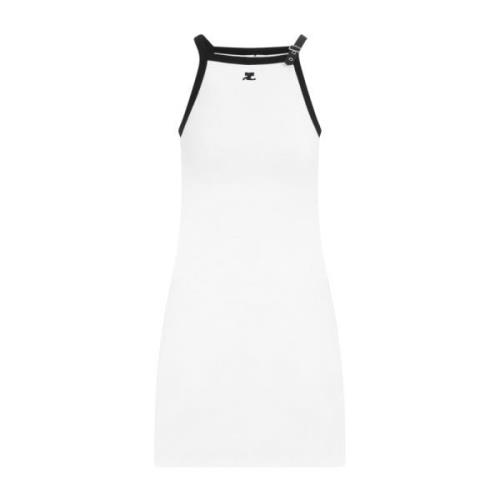 Courrèges Vit Svart Bomull Mini Klänning White, Dam