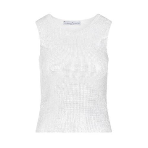 Ermanno Scervino Rhinestone Tank Top Metallic White, Dam