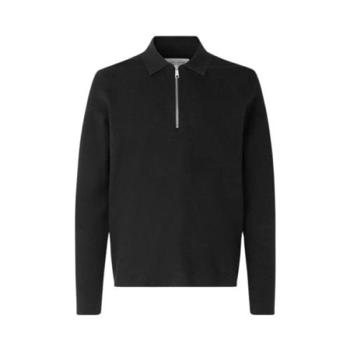 Samsøe Samsøe Half Zip Stickad Polotröja Black, Herr