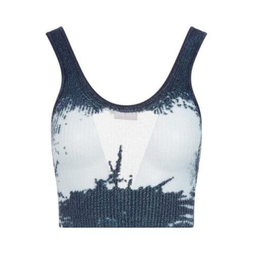 Diesel Blå Metallstickad Crop Top Blue, Dam