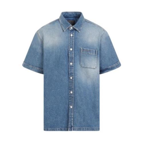 Givenchy Indigo Blue Cotton Short Sleeve Shirt Blue, Herr