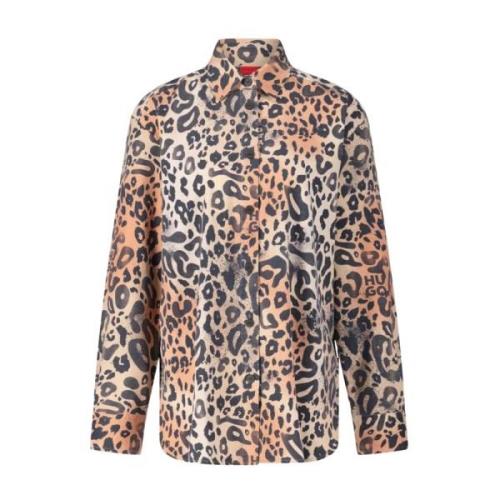 Hugo Boss Leopard Print Oversized Boyfriend Blouse Multicolor, Dam