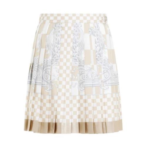 Versace Damier Print Sidenskjol Beige, Dam