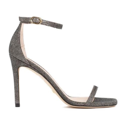 Stuart Weitzman Grå Metall Sandaler Minimalistisk Design Gray, Dam