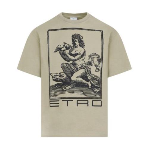 Etro Grön Bomull T-shirt Rund Hals Green, Herr