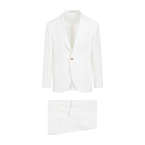 Brunello Cucinelli Vit Linnesuit Med Revers White, Herr