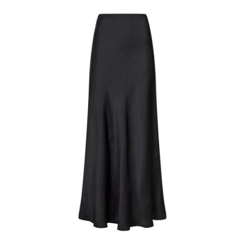 Neo Noir Elegant Bias Cut Sateen Maxi Skirt Black, Dam