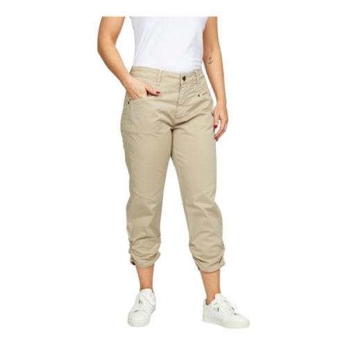 2-Biz Cropped Byxor med Rynkad Botten och Fickor Beige, Dam