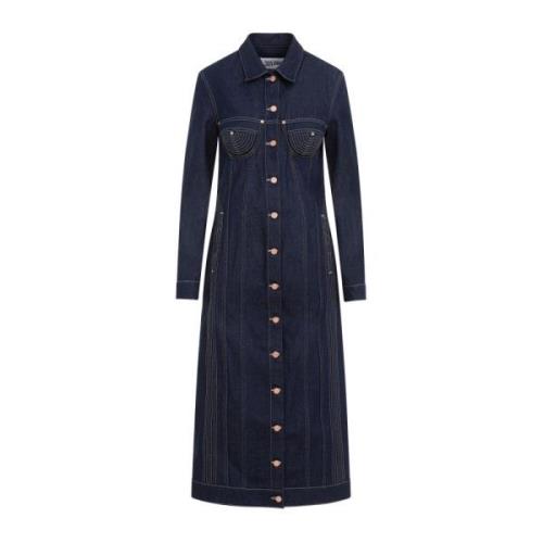 Jean Paul Gaultier Indigo Denim Trompe-l`Sil Coat Blue, Dam