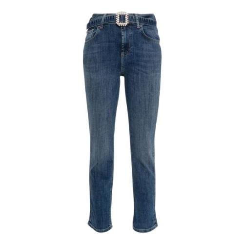 Liu Jo Straight Jeans med Strass Bälte Blue, Dam