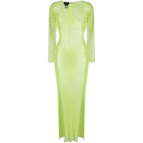 Santa Brands Glittrande Diamant Mesh Maxi Klänning Green, Dam