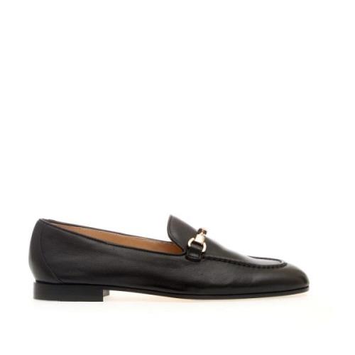 Doucal's Svart Läderloafer med Metallspänne Black, Dam