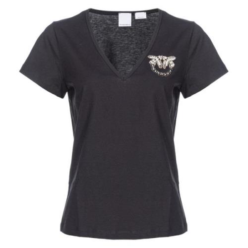 Pinko Svart Love Birds T-shirt Black, Dam