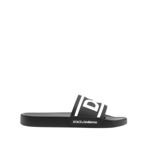 Dolce & Gabbana Svarta Logo-Print Sandaler Black, Herr