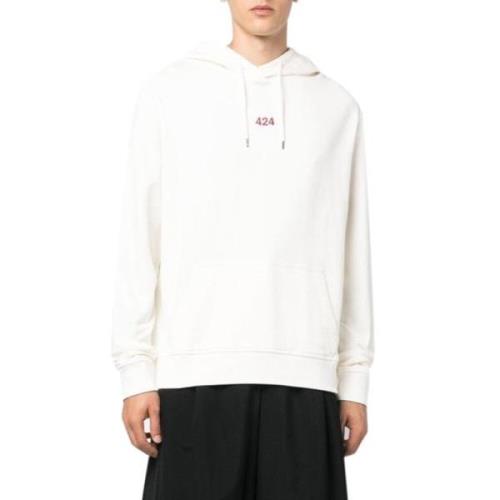 424 Vit Logo Hoodie Street Style White, Herr