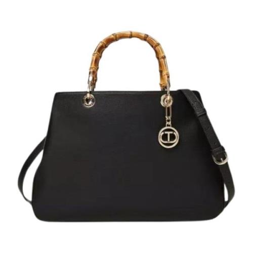 Twinset Svart Shopper Väska med Bambuhandtag Black, Dam