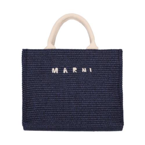 Marni Blå Toteväska med Raffia Effekt Blue, Dam