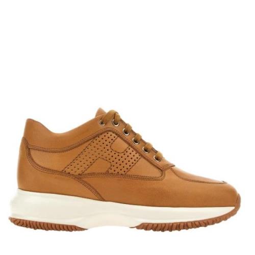 Hogan Perforerade Läder Sneakers med Avtagbar Fussbett Brown, Dam