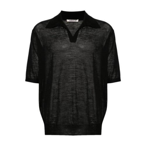 Auralee Svart Mélange Polo T-shirt Black, Herr