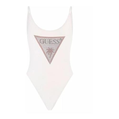 Guess Vit Rhinestone Triangel Baddräkt White, Dam